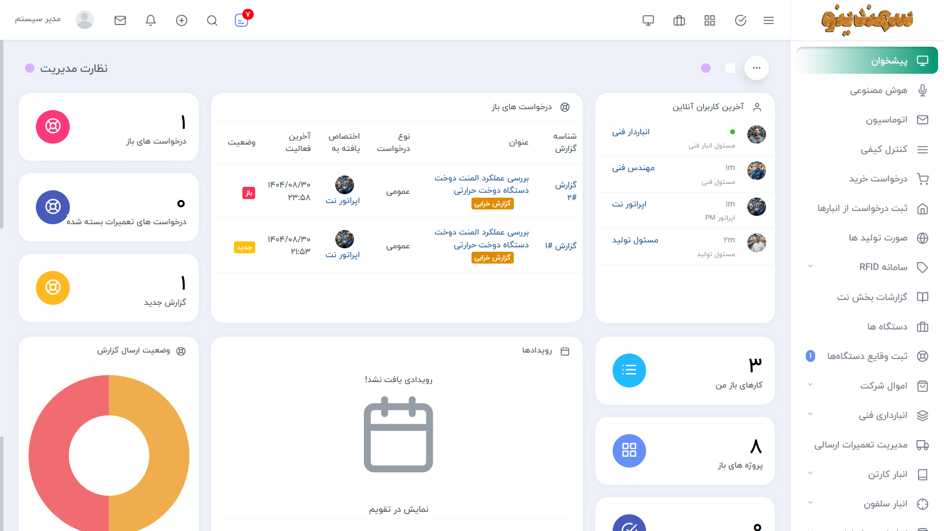 سامانه نگهداری و تعمیرات، انبارداری، کنترل کیفی و...