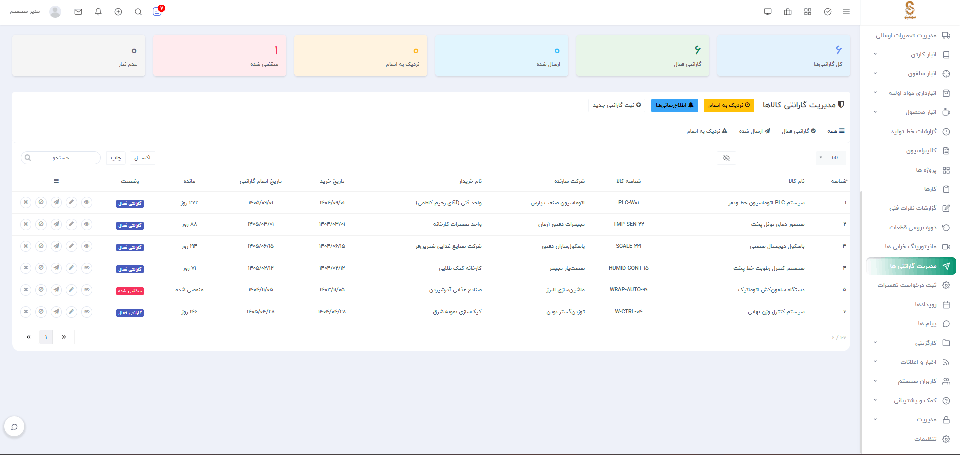 سامانه نگهداری و تعمیرات، انبارداری، کنترل کیفی و...