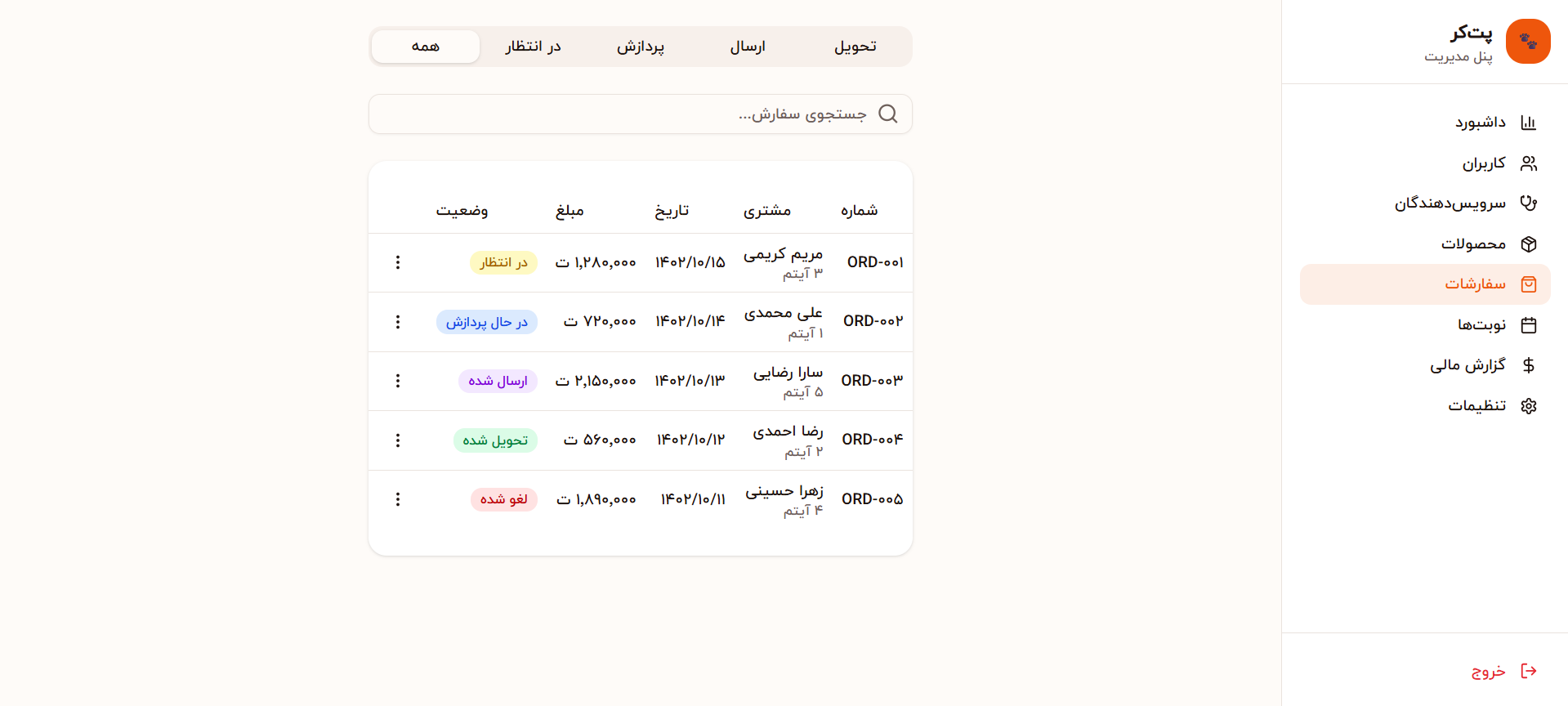 طراحی پلتفرم آنلاین پت‌شاپ و خدمات حیوانات خانگی «پت کر»